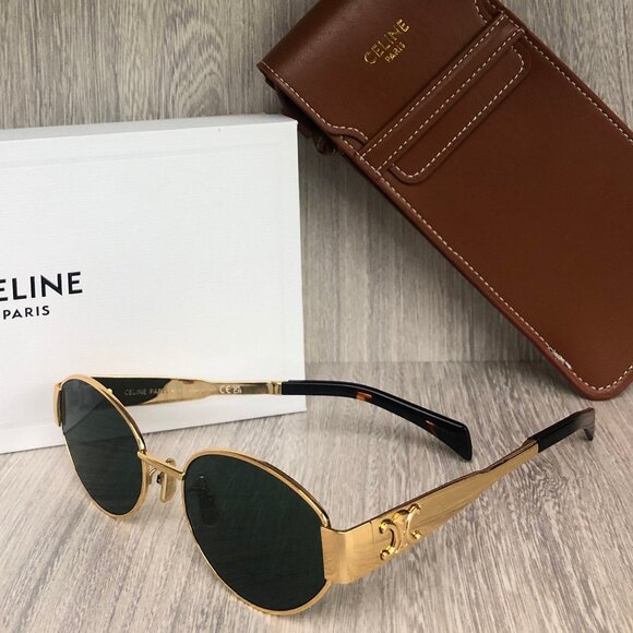 Celine Triomphe Gold Metal Oval Sunglasses - Picture 3 of 6